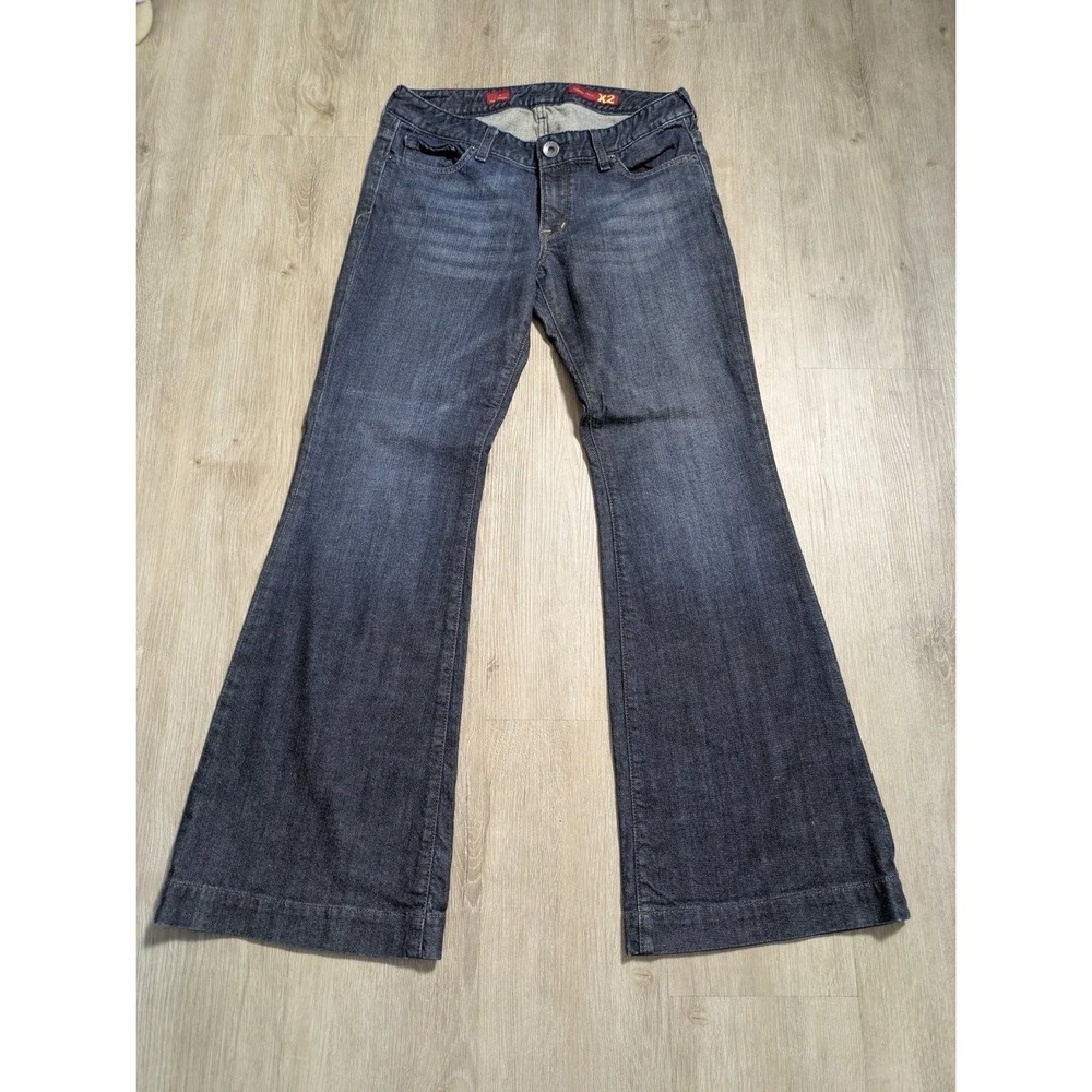 VTG Y2K X2 Stella Full Leg Flare Jeans Womens Size 10 Dark Wash Denim Blue Wide